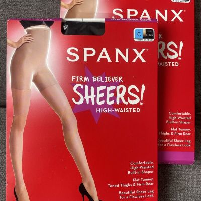 2 SPANX Firm Believers Sheers Size C Black High Waist Shapers 20217R New